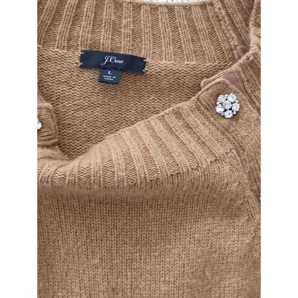 J.Crew Glam Crystal Button Camel Knit Sweater S/M Retro Minimalist - Picture 3 of 9